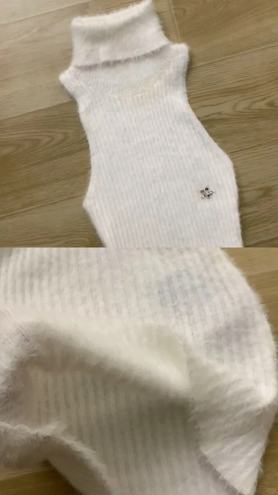 White Knit Dress and Blue Fur Collar Cardigan Y2K Outfit