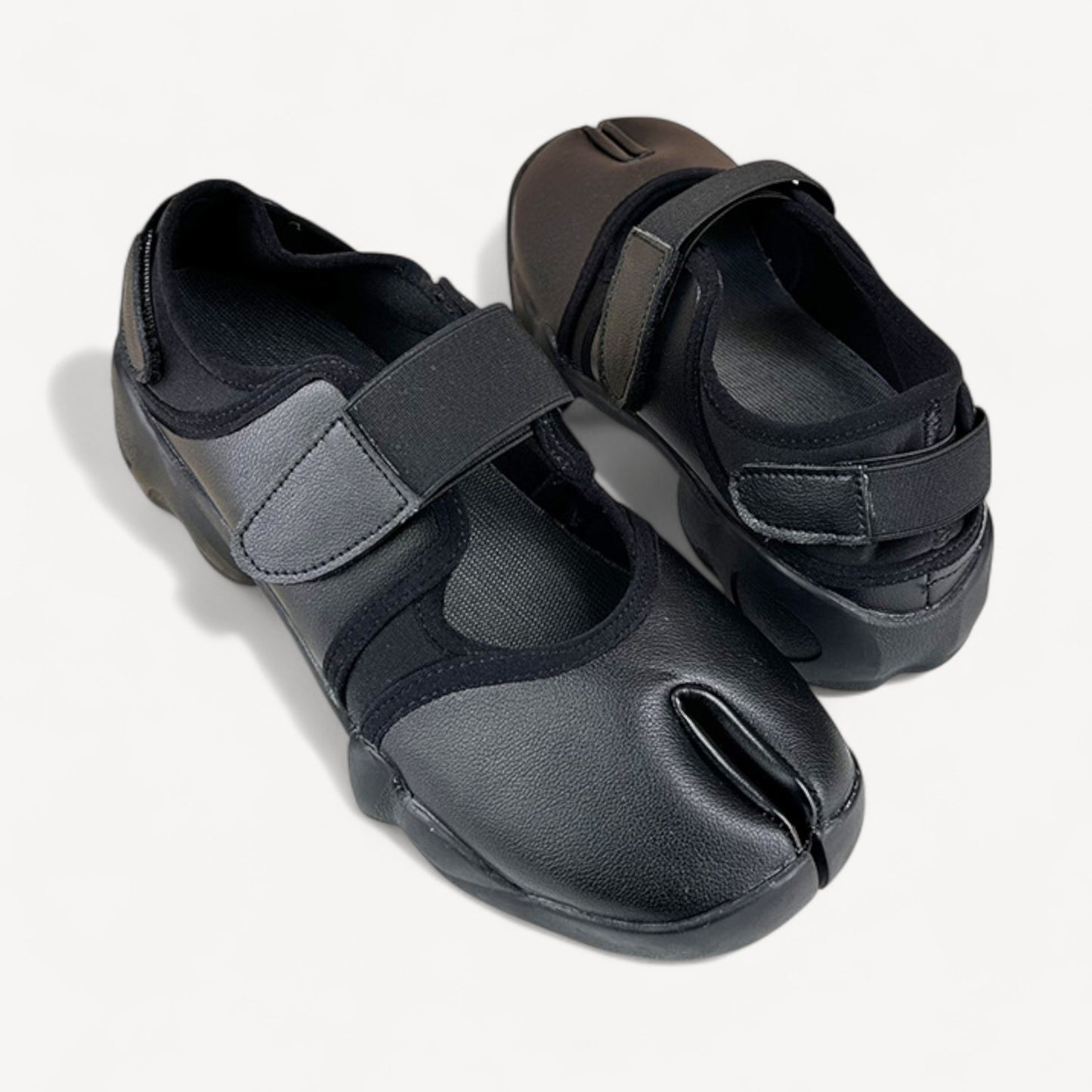 Black Leather Ballet Sneaker Split-Toe Ballerina Flats Tabi