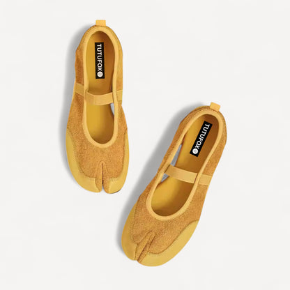Yellow Sporty Ballerina Split Toe Flats Tabi