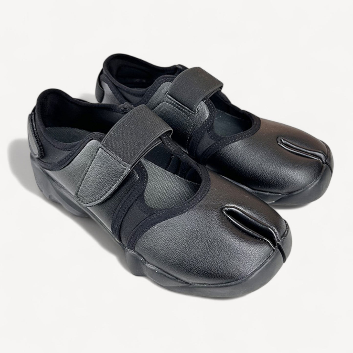 Black Leather Ballet Sneaker Split-Toe Ballerina Flats Tabi