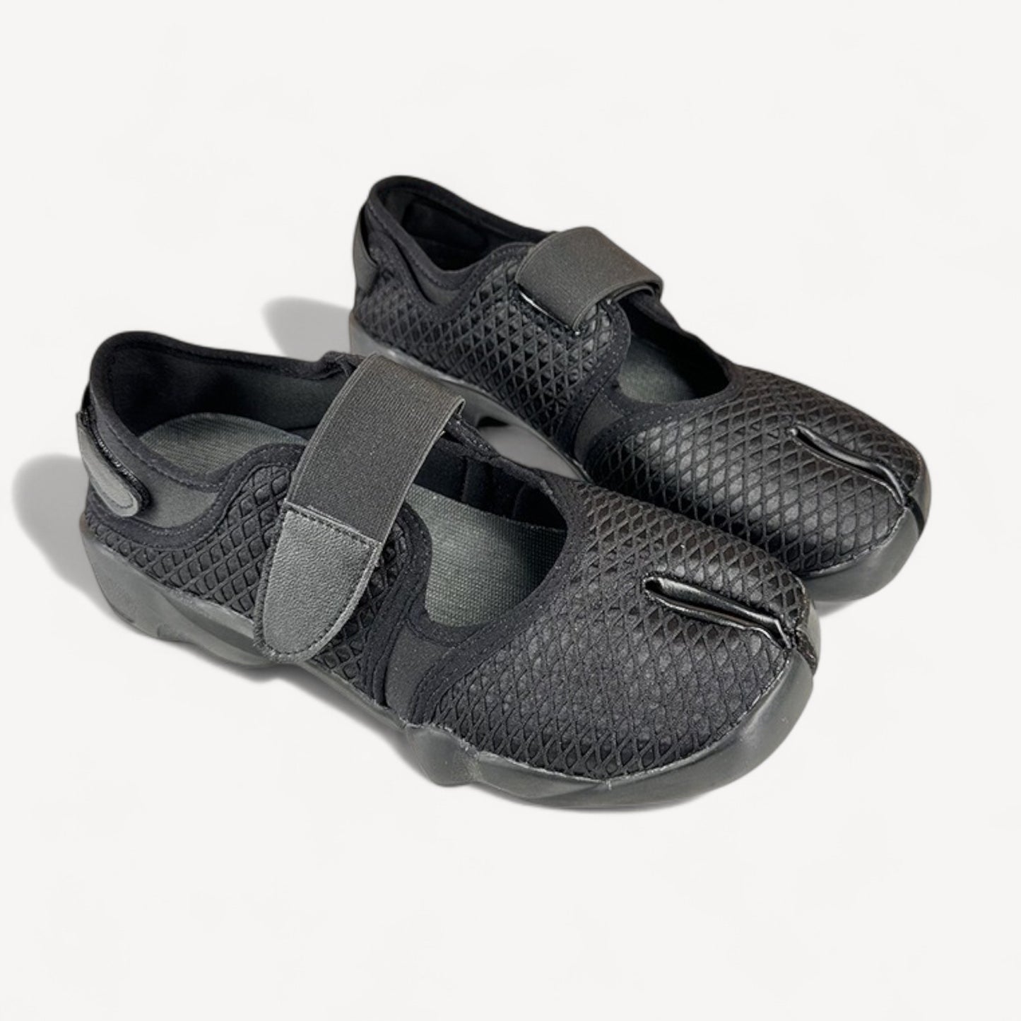 Black Leather Ballet Sneaker Split-Toe Ballerina Flats Tabi