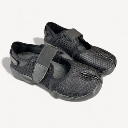 Black Leather Ballet Sneaker Split-Toe Ballerina Flats Tabi