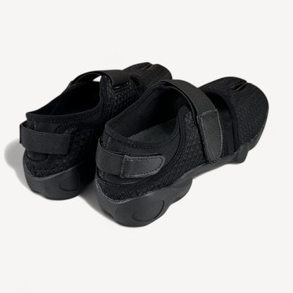 Black Leather Ballet Sneaker Split-Toe Ballerina Flats Tabi