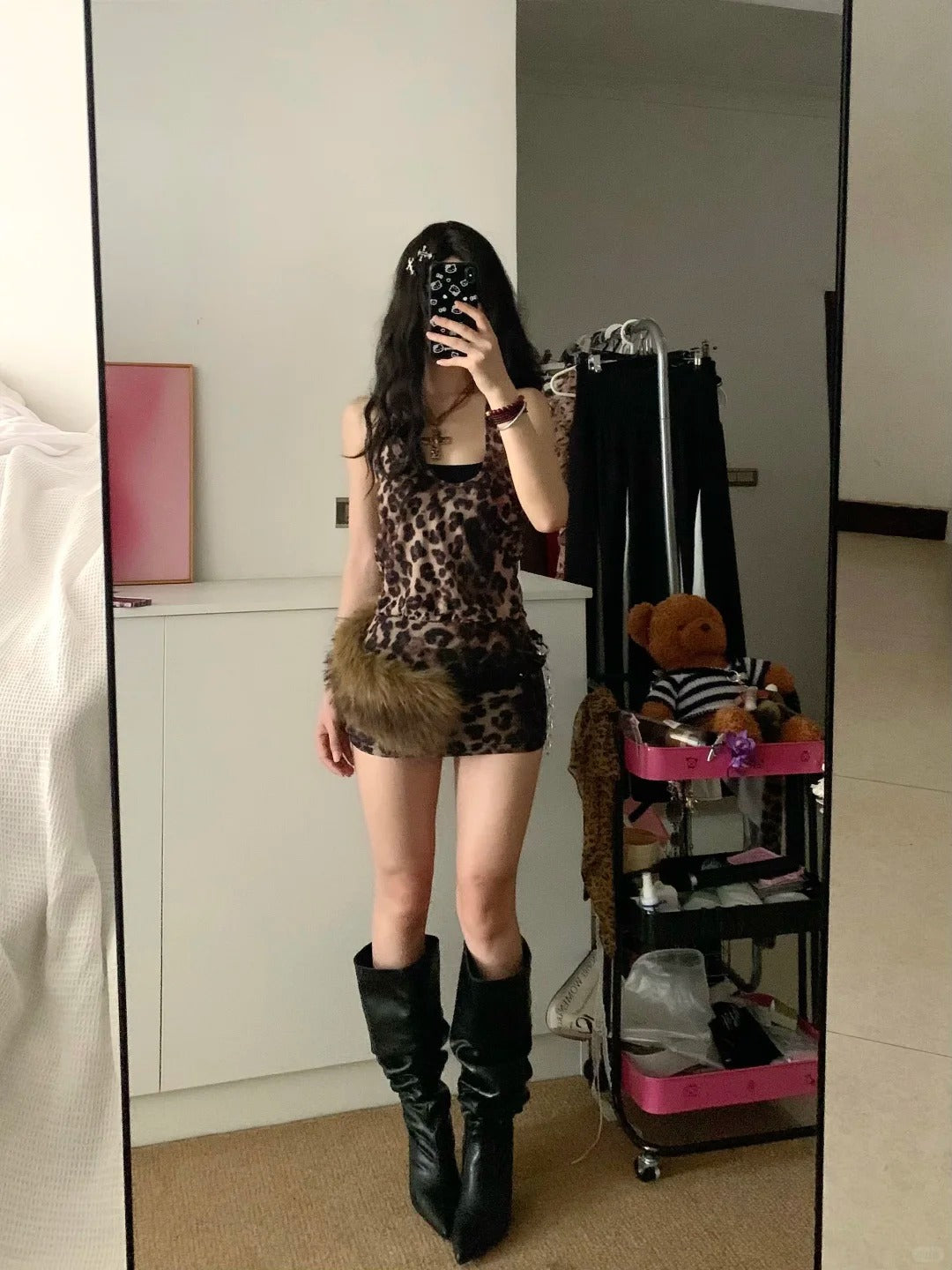 Leopard Print Mini Dress Y2K Midi Dress