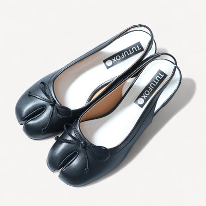 Leather Bow Round Heel Split-Toe Strap Tabi
