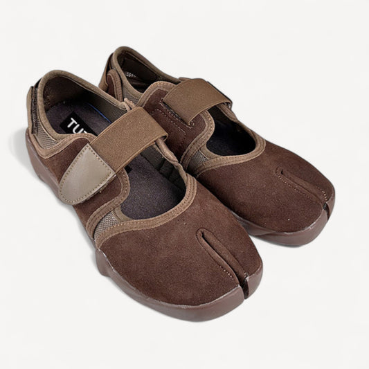 Brown Suede Ballet Sneaker Split-Toe Ballerina Flats Tabi