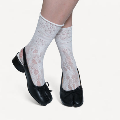 Leather Bow Round Heel Split-Toe Strap Tabi