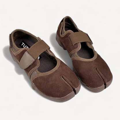 Black Leather Ballet Sneaker Split-Toe Ballerina Flats Tabi