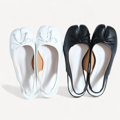 Leather Bow Round Heel Split-Toe Strap Tabi