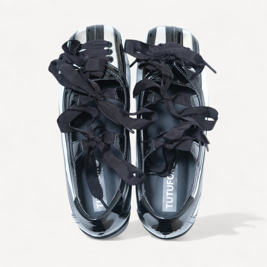 Black Silver Lace Bow Balletcore Sneakers Balletsneaker Flats