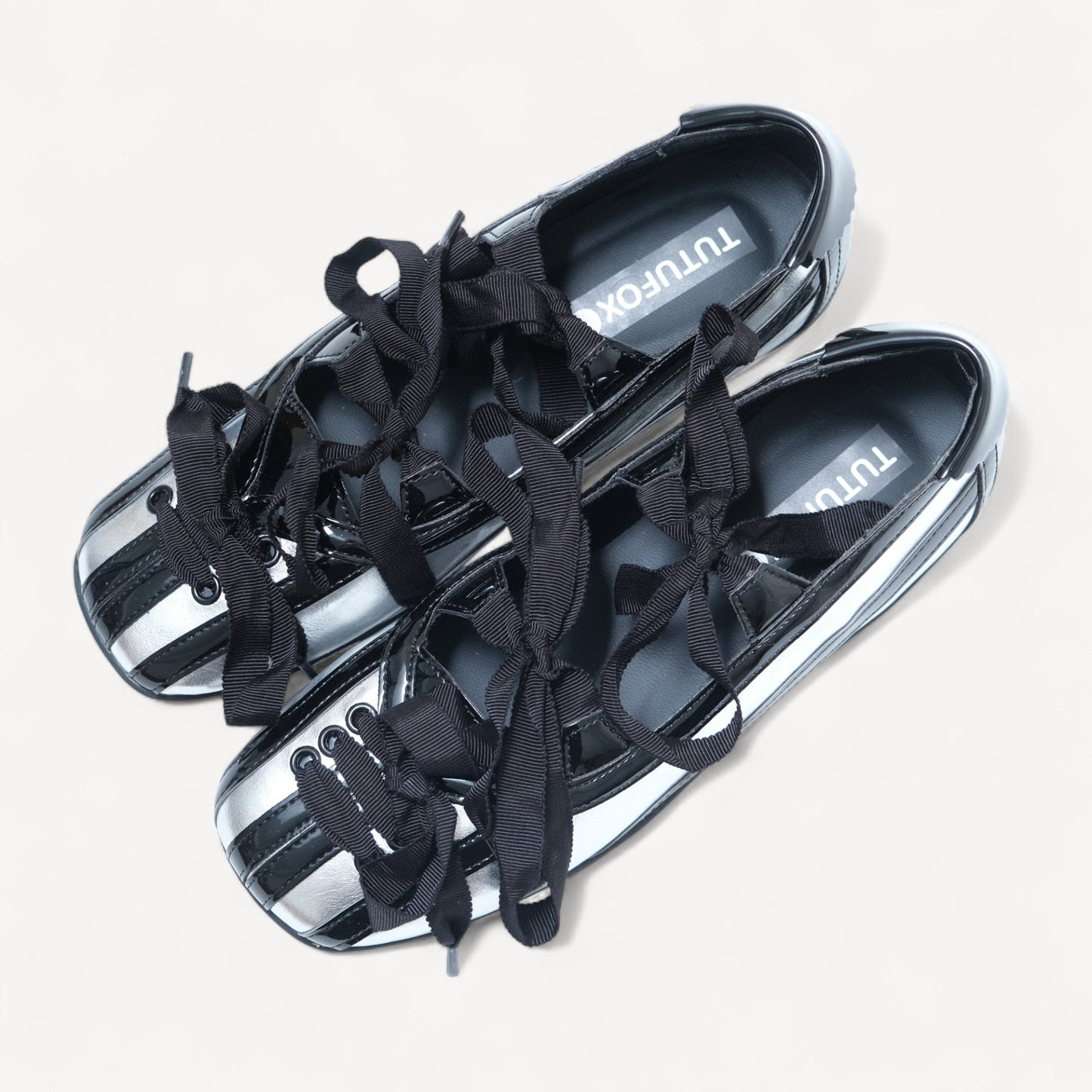 Black Silver Lace Bow Balletcore Sneakers Balletsneaker Flats