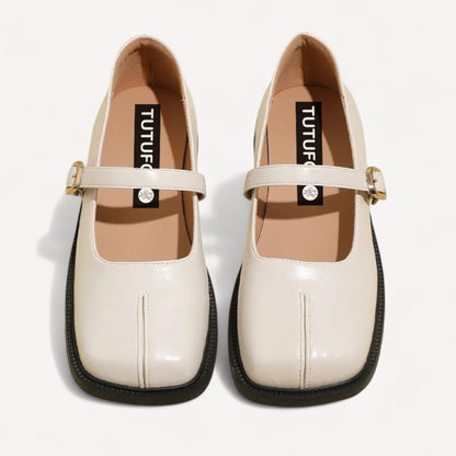 Khaki Leather Mary Jane Faux Split-Toe Tabi