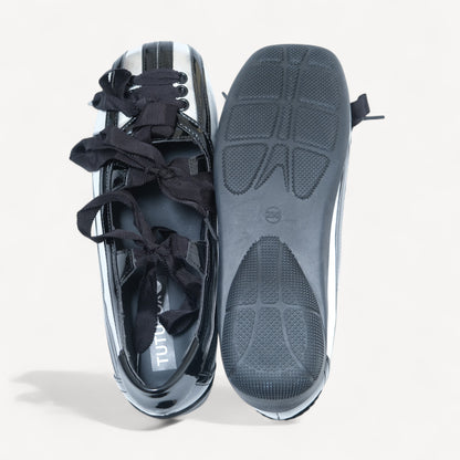 Black Silver Lace Bow Balletcore Sneakers Balletsneaker Flats