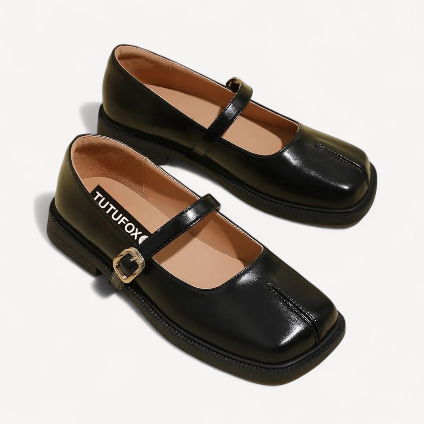 Khaki Leather Mary Jane Faux Split-Toe Tabi