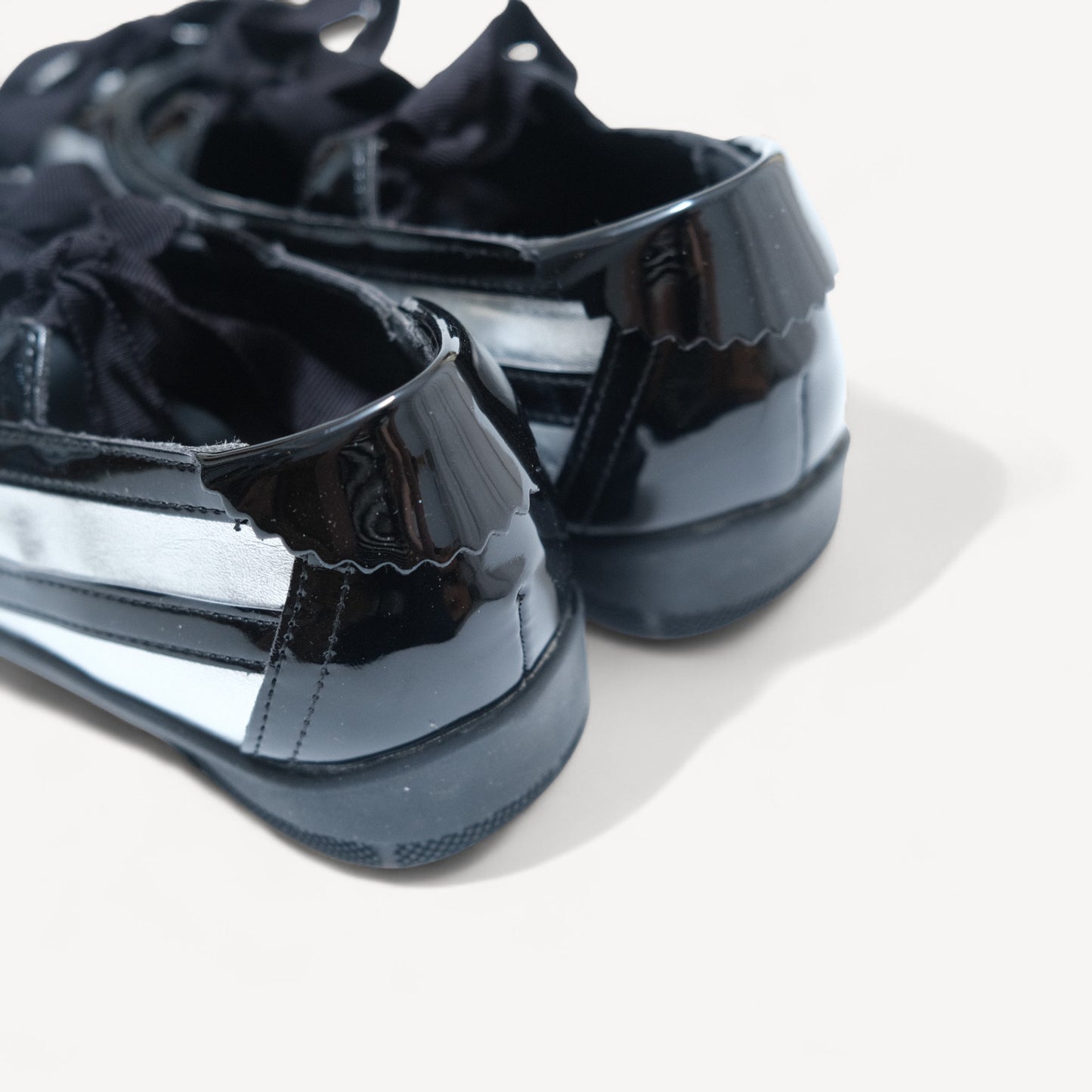 Black Silver Lace Bow Balletcore Sneakers Balletsneaker Flats