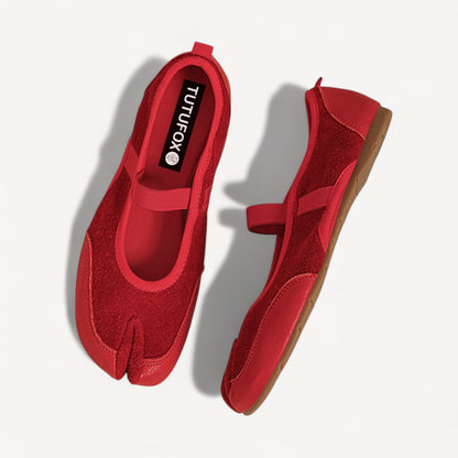 Red Sporty Ballerina Split Toe Flats Tabi