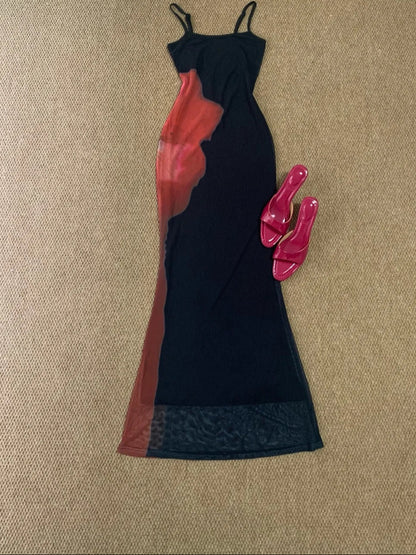 Black Floral Bodycon Dress Y2K Midi Dress