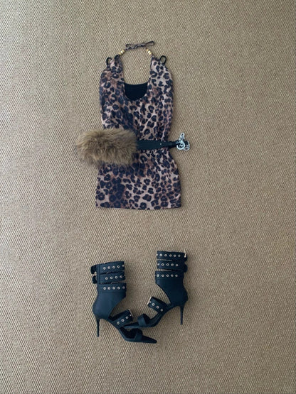 Leopard Print Mini Dress Y2K Midi Dress