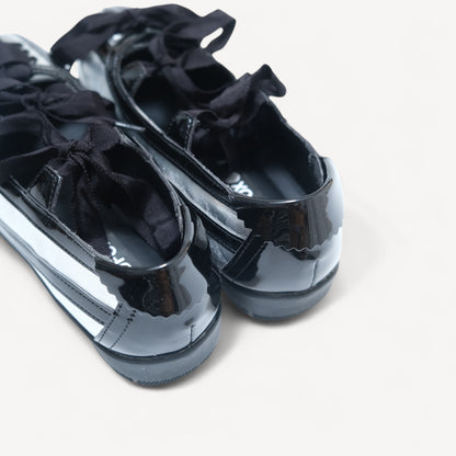 Black Silver Lace Bow Balletcore Sneakers Balletsneaker Flats