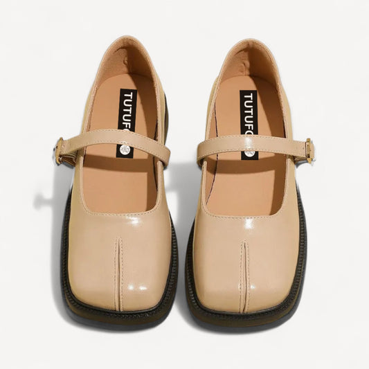 Khaki Leather Mary Jane Faux Split-Toe Tabi