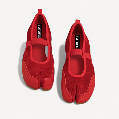 Red Sporty Ballerina Split Toe Flats Tabi