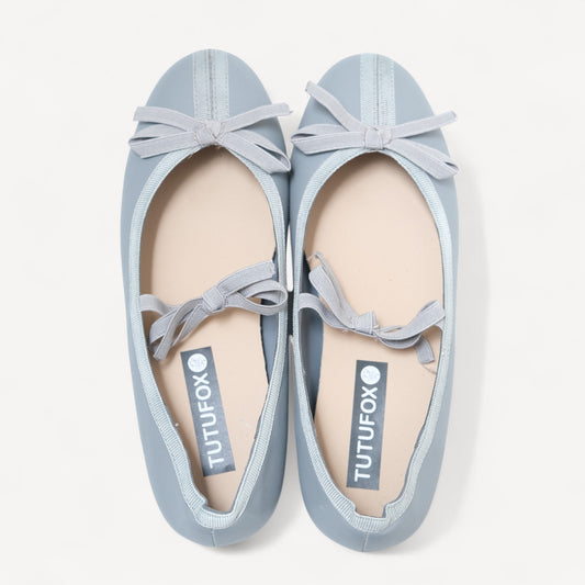 Gray Matte Leather Bow Ballet Flats