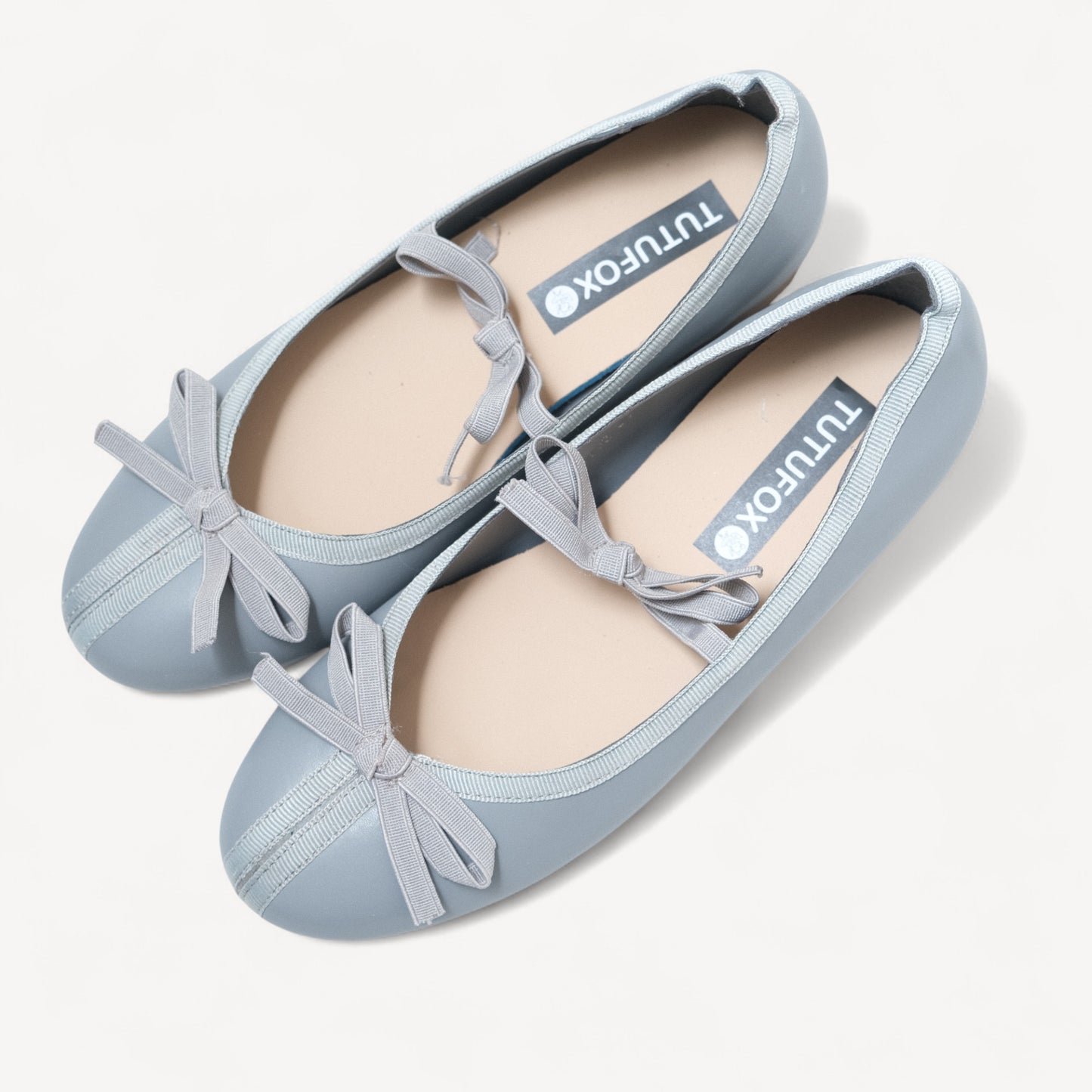Gray Matte Leather Bow Ballet Flats