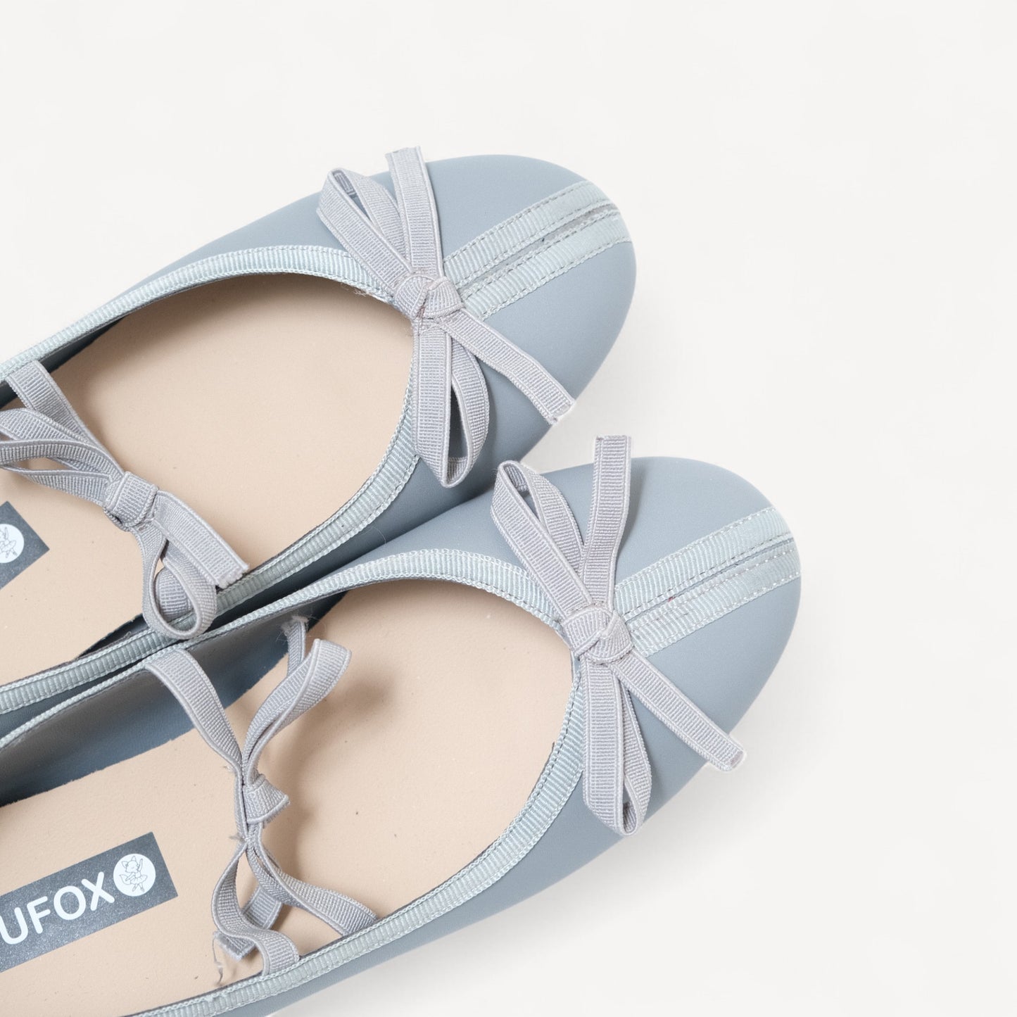 Gray Matte Leather Bow Ballet Flats
