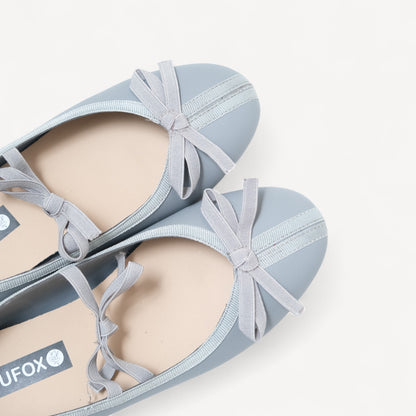 Gray Matte Leather Bow Ballet Flats