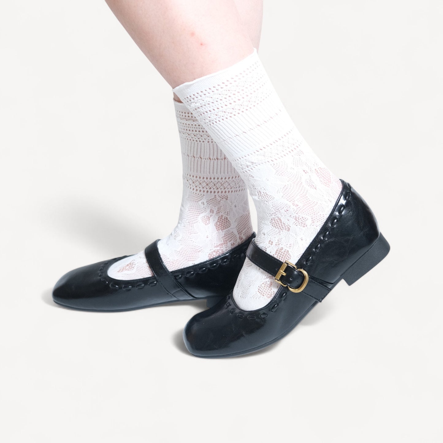 Black Soft Leather Strap Flat Mary Jane Flats