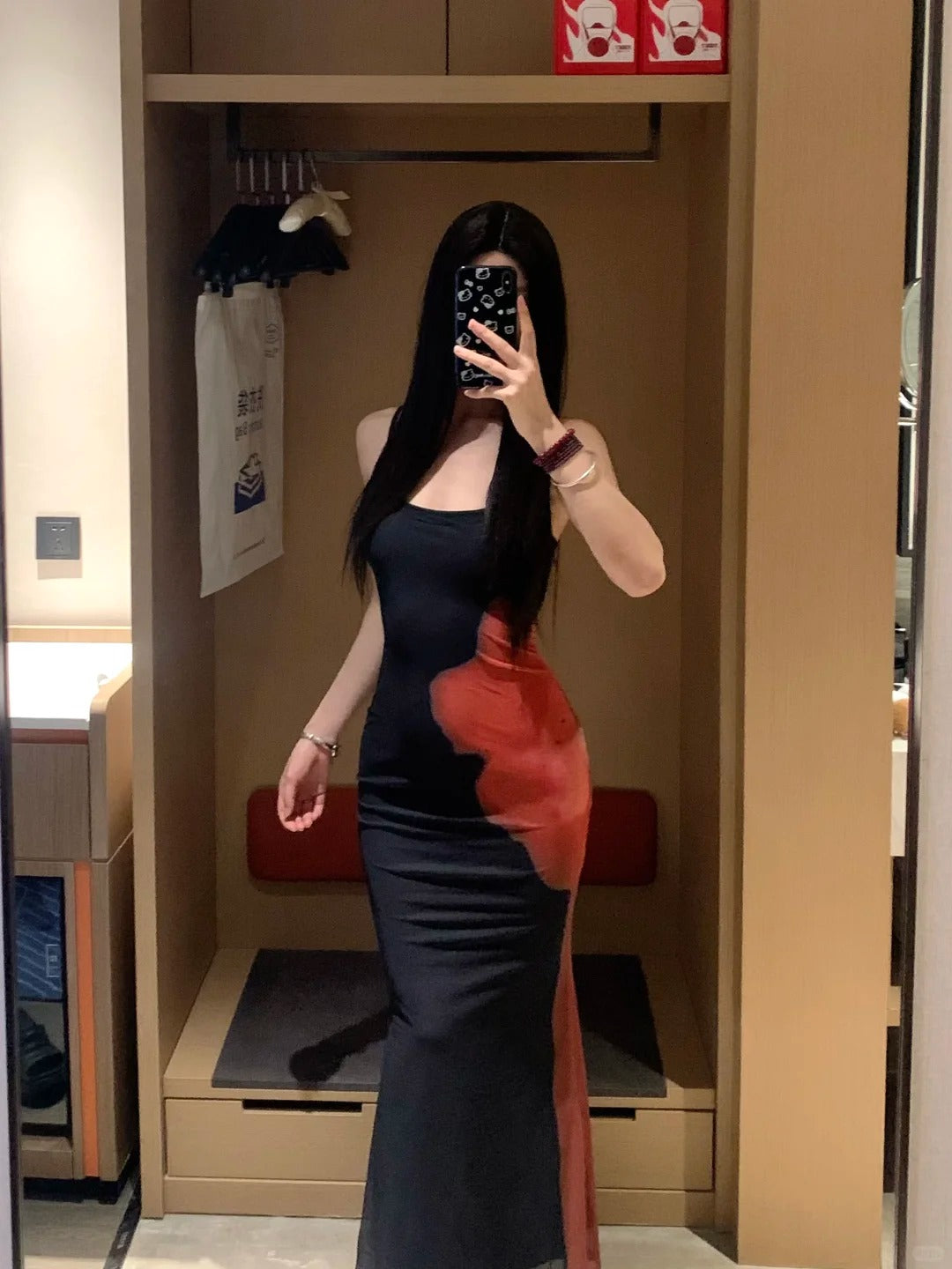 Black Floral Bodycon Dress Y2K Midi Dress