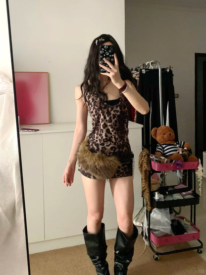 Leopard Print Mini Dress Y2K Midi Dress