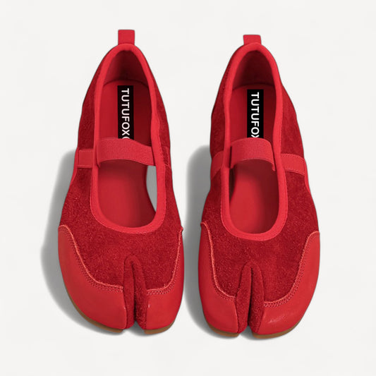 Red Sporty Ballerina Split Toe Flats Tabi