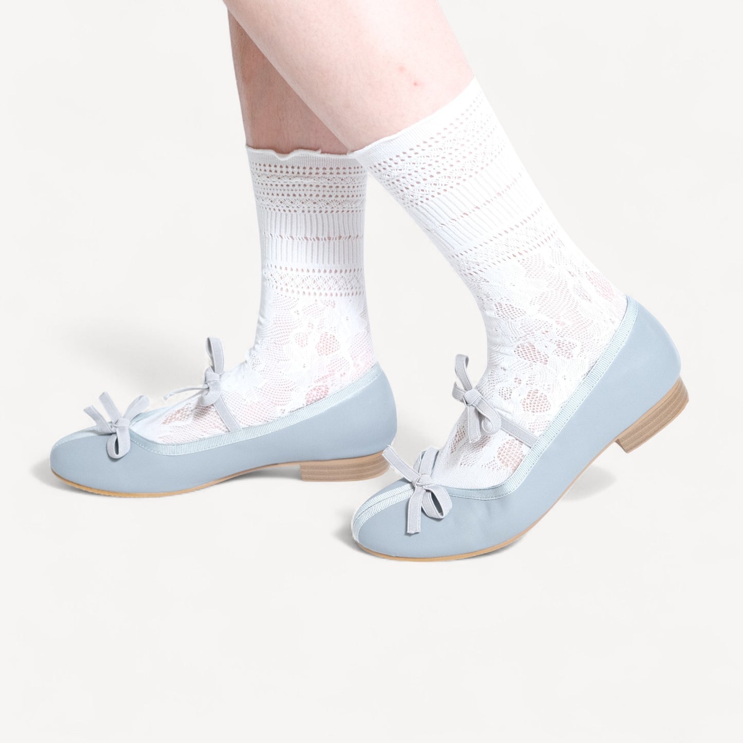 Gray Matte Leather Bow Ballet Flats