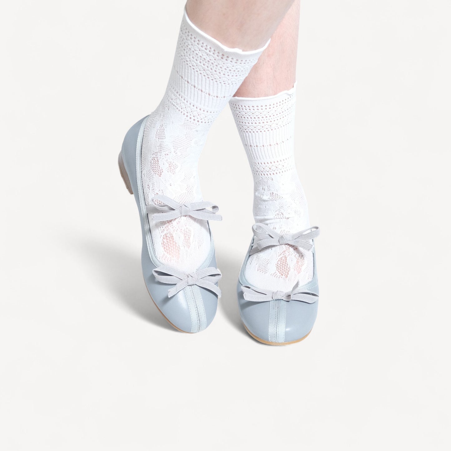 Gray Matte Leather Bow Ballet Flats