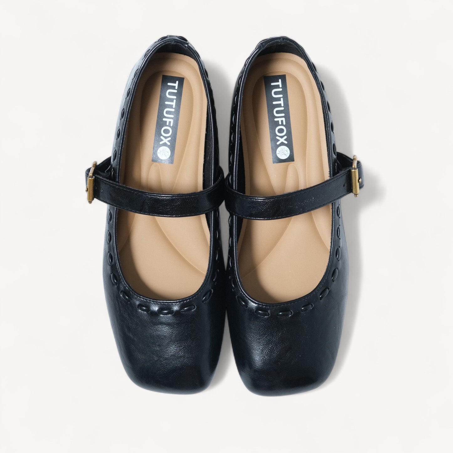 Black Soft Leather Strap Flat Mary Jane Flats