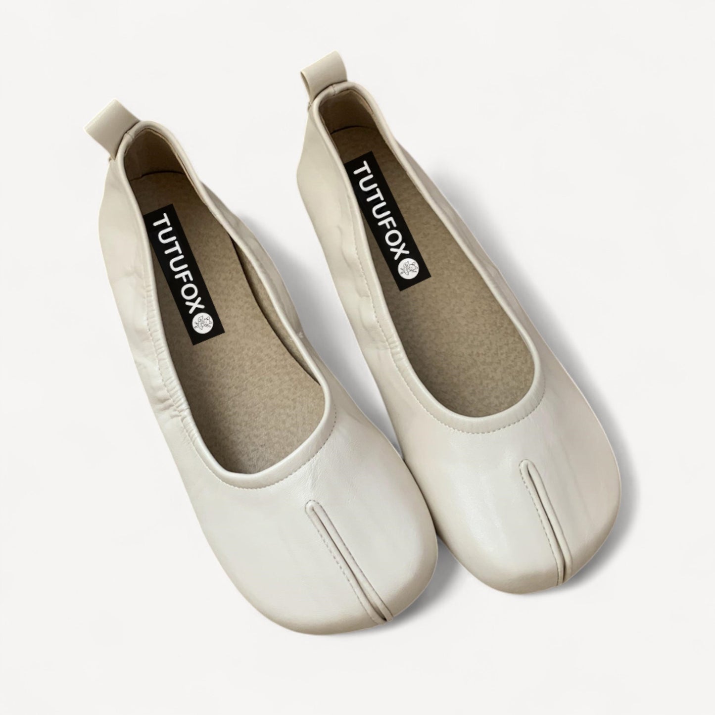 Brown Soft Leather Faux Split-Toe Flats Tabi