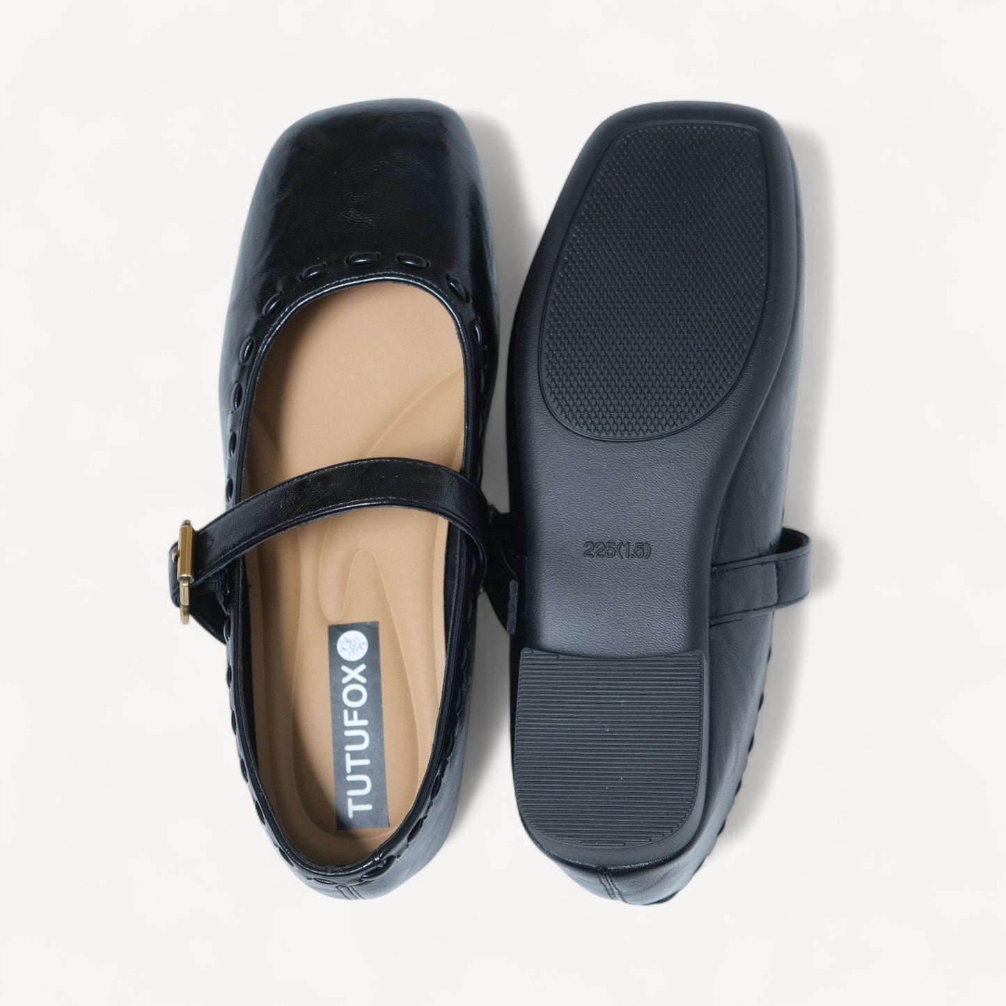 Black Soft Leather Strap Flat Mary Jane Flats