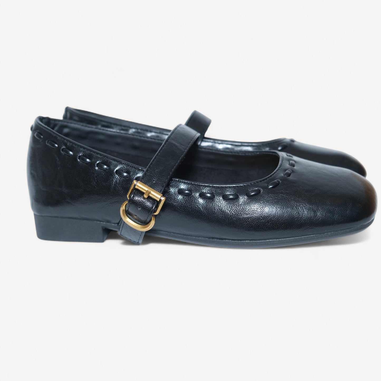 Black Soft Leather Strap Flat Mary Jane Flats