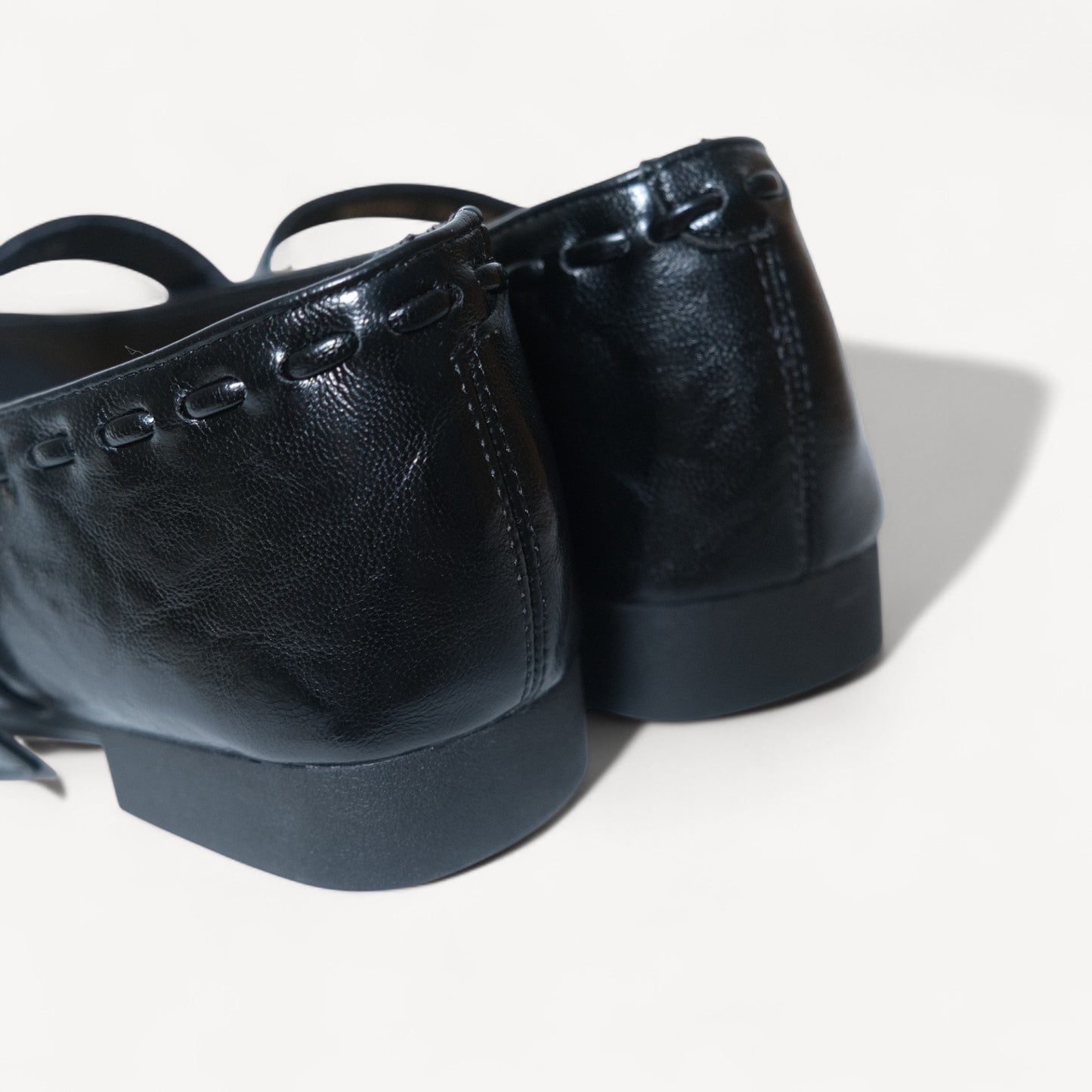 Black Soft Leather Strap Flat Mary Jane Flats