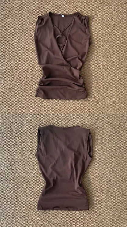Brown Vest and Colorblock Skirt Y2K two pieces sets