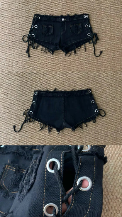 Cross Print Vest and Black Mini Shorts Y2K Two Pieces Sets