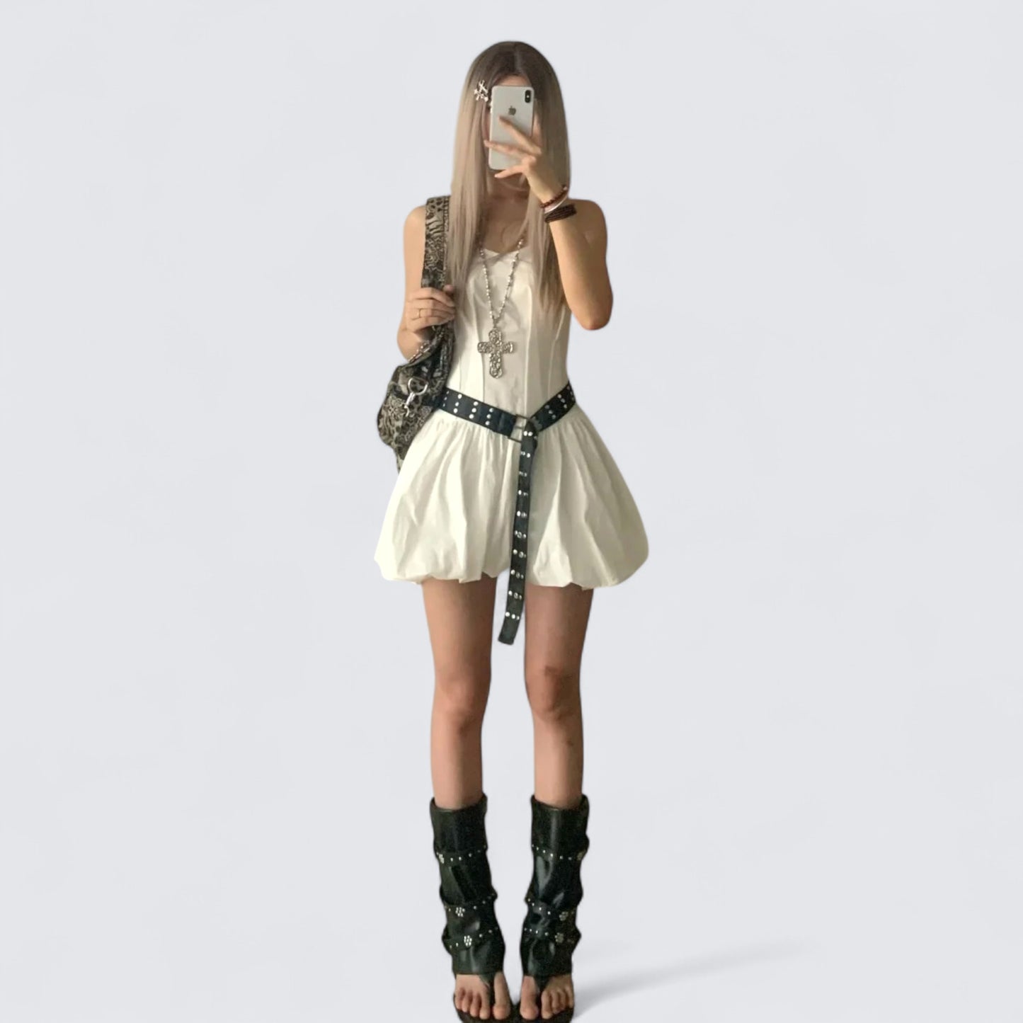 White Bubble Cami Mini Dress Y2K Mini Dress