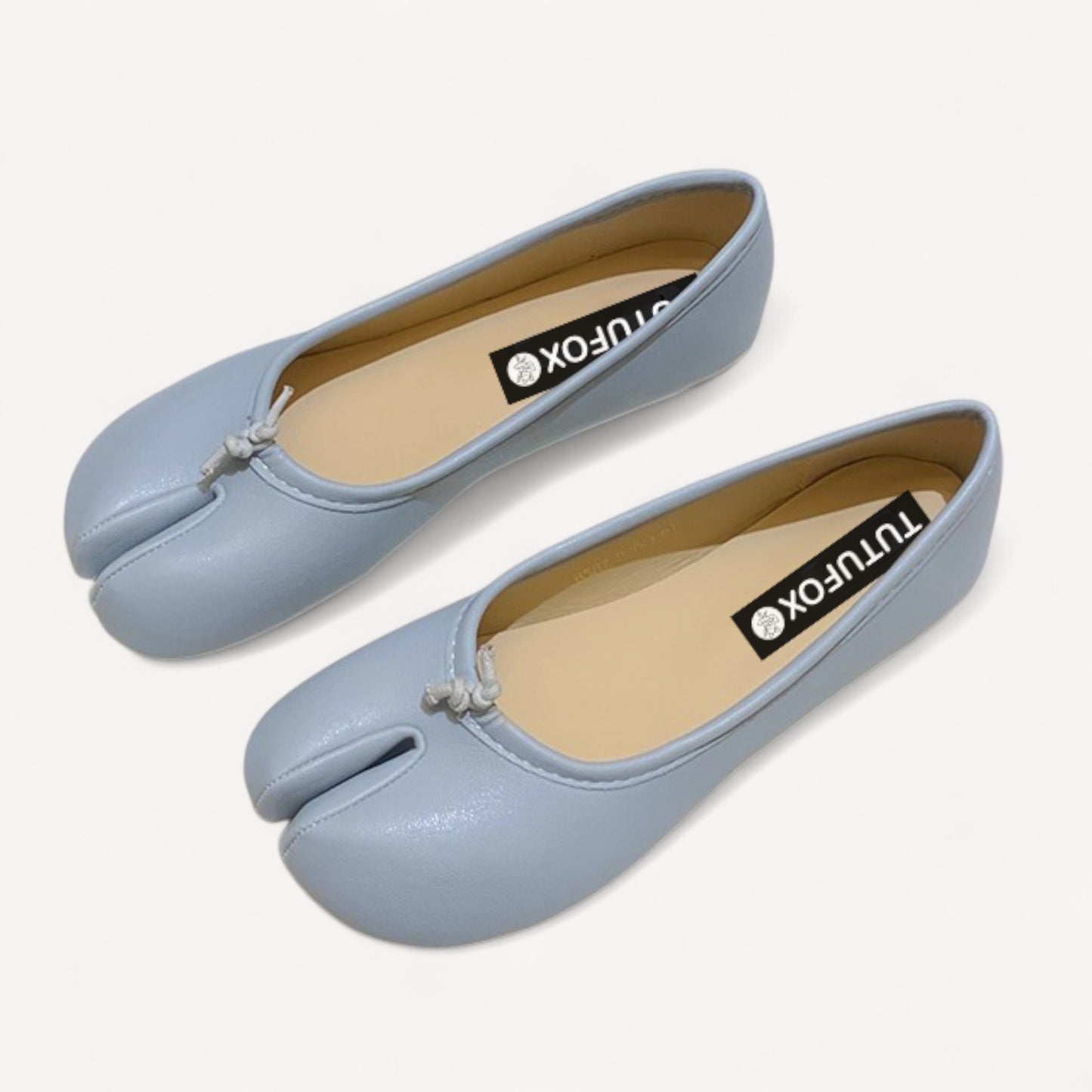 Blue Soft Leather Round-Toe Split-Toe Flats Tabi
