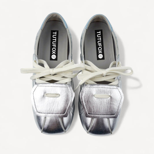 Silver Lace Bow Balletcore Sneakers Balletsneaker Flats