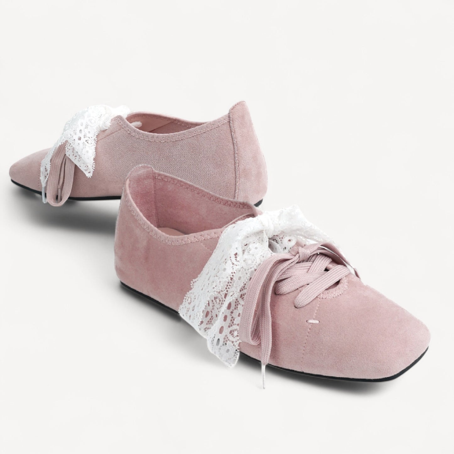 Lavender Suede Lace Strap Ballet Flats