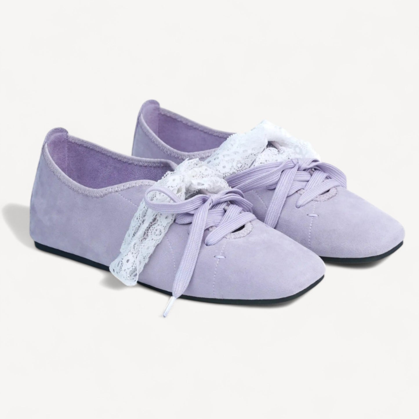 Lavender Suede Lace Strap Ballet Flats