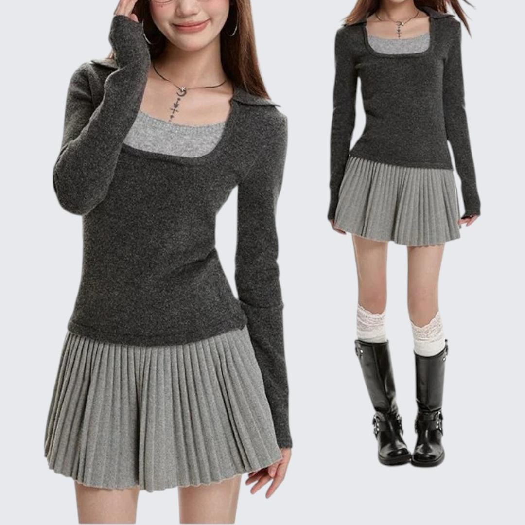 Autumn & Winter Fake Two-Piece Contrast Long-Sleeve Sweater