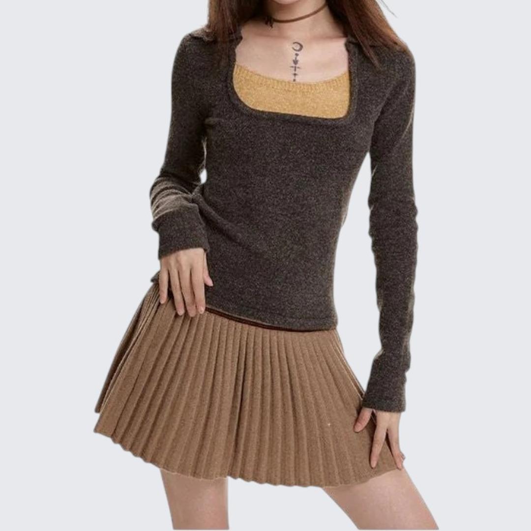 Autumn & Winter Fake Two-Piece Contrast Long-Sleeve Sweater