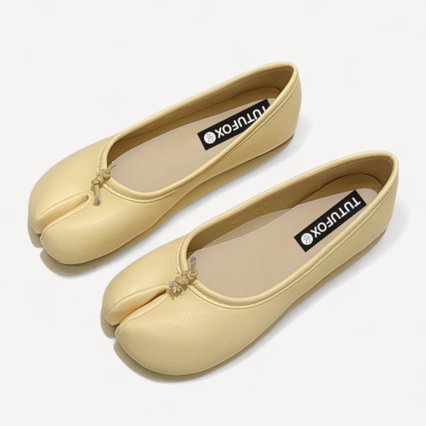 Yellow Soft Leather Round-Toe Split-Toe Flats Tabi